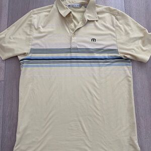 Travis Mathew Yellow and Blue Polo Shirt with Stripes Medium